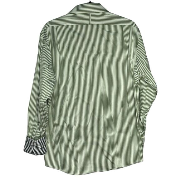 LINCS David Chu Mens Green Stripped Flip Cuff Sm Button Down Long Sleeve Shirt - Picture 4 of 5